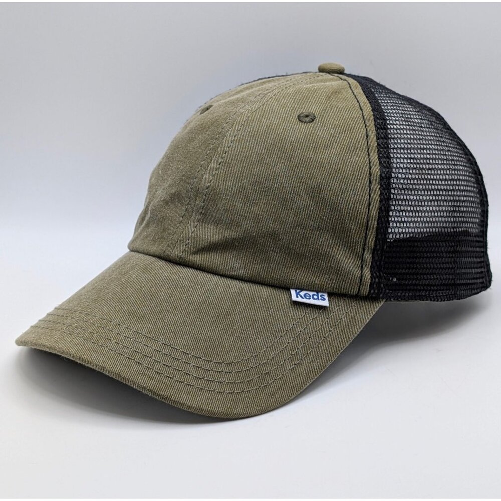 Keds Mesh Hat Olive Green/Black Strap Back Baseball Cap VTG 90s Hiking Outdoors